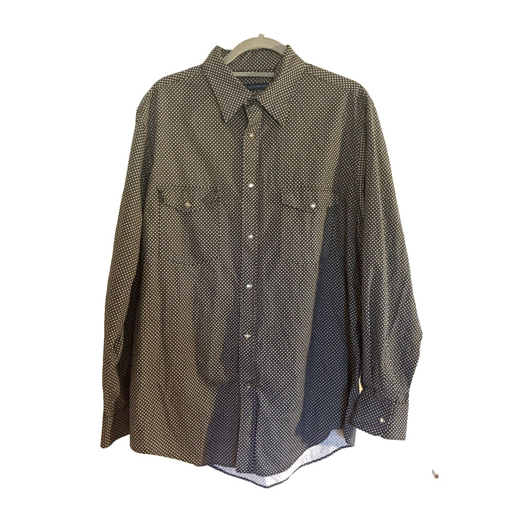 Mens Western Cowboy Shirt/Long Sleeve/Snaps/ Navy Blue With Micro Diamond L/XL